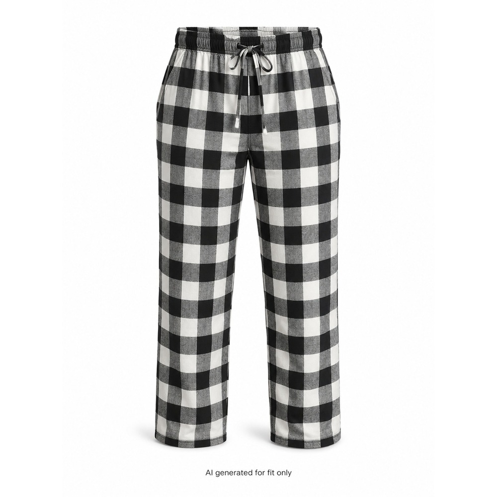 #followme‎ Pajama Pants Mens L Black White Buffalo Plaid Cotton Lounge Sleepwear